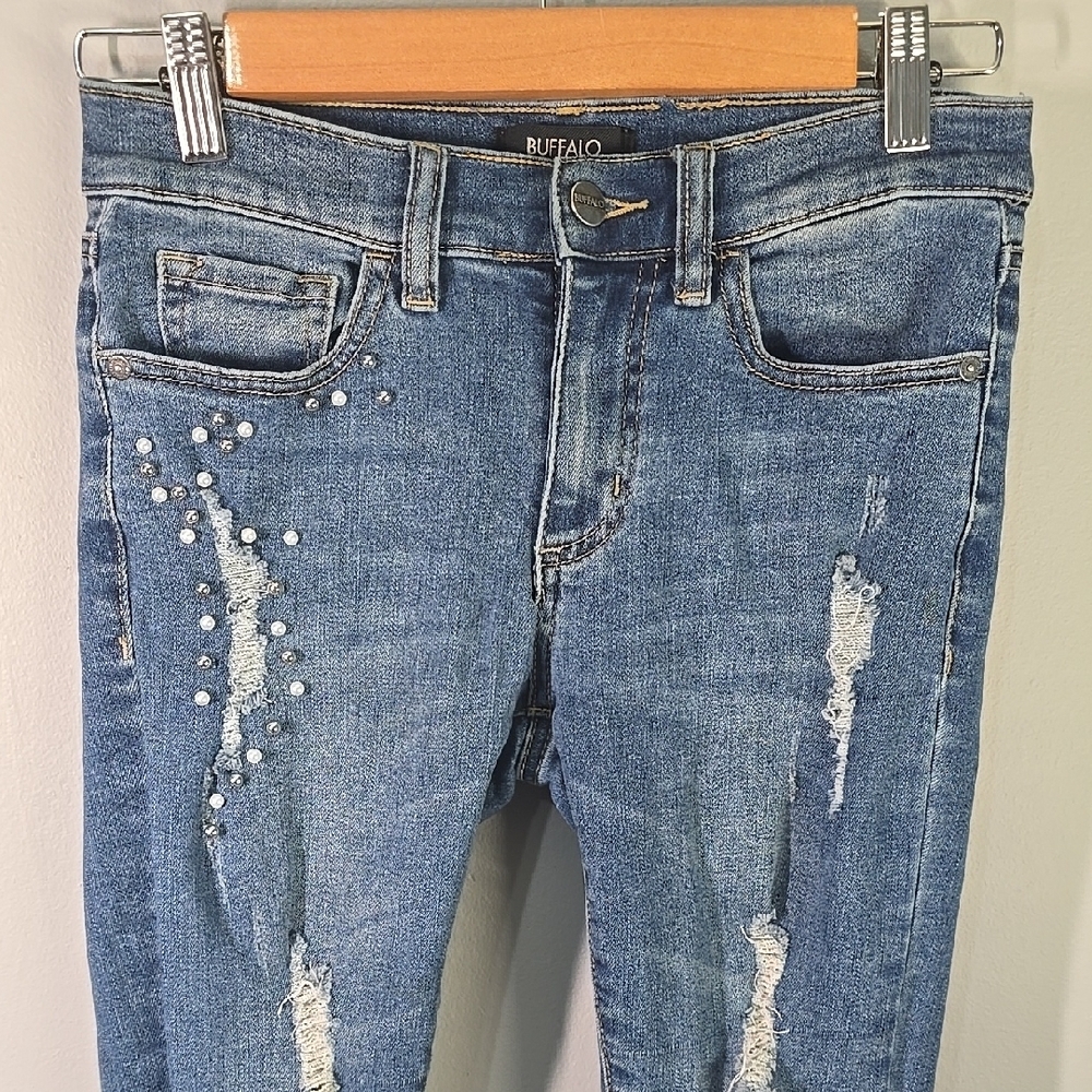 Buffalo David Bitton Jeans Womens Size 2 Blue Distressed Embellished Details - Picture 4 of 16